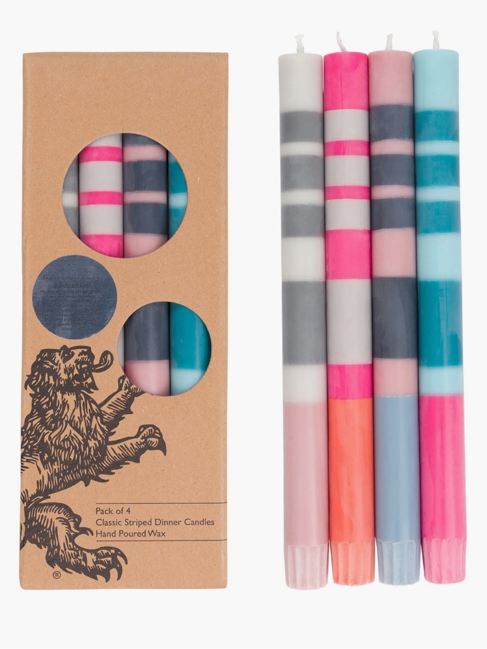 Anthropologie British Colour Standard 4 Pack Striped Dinner Candle NWT
